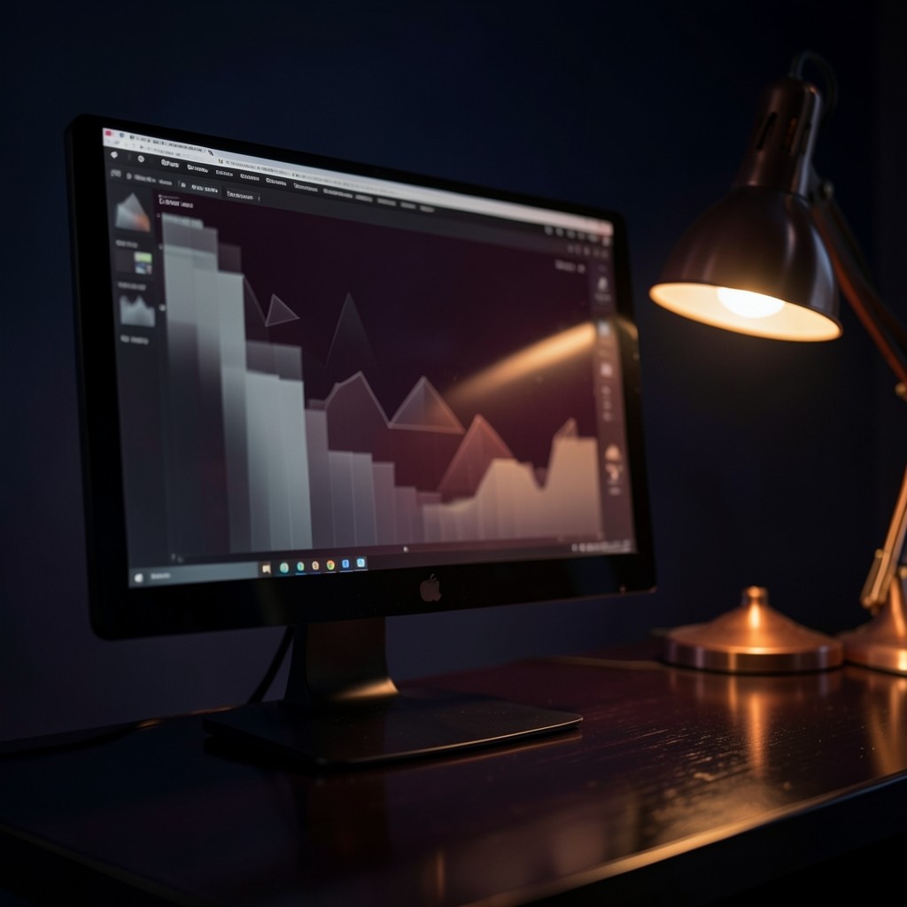 Close view of a depth-of-market ladder with copper light on a dark desk